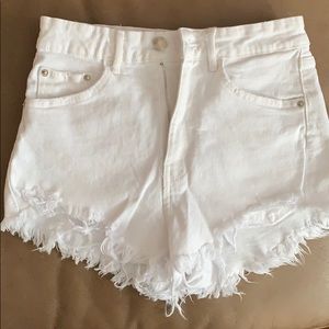 Zara white high rise denim shorts